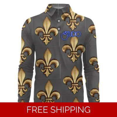 Le Studio Gold Fleur De Lis Custom 3D Long-Sleeved Polo Shirt